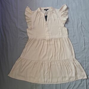 Mittoshop Ivory Flutter Sleeve Tiered Babydoll Dress Medium NWT